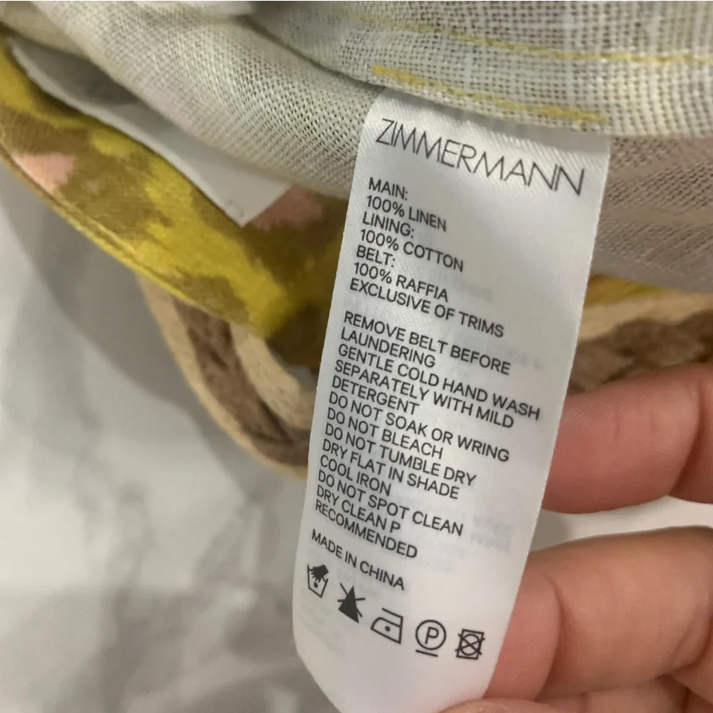 ZIMMERMANN Shorts women Sz 0 Lemon Leopard Carnaby Belted Linen Pleated Pockets
